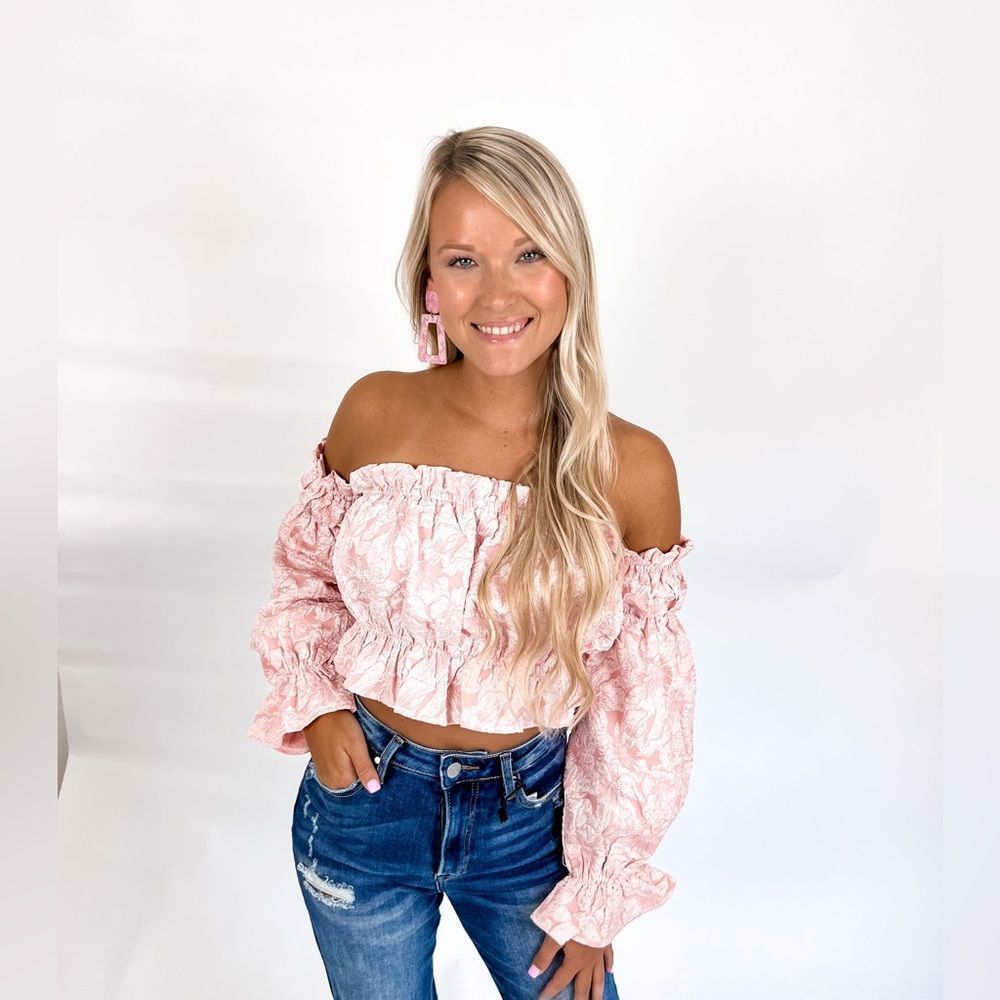 Off shoulder ruffle trim top